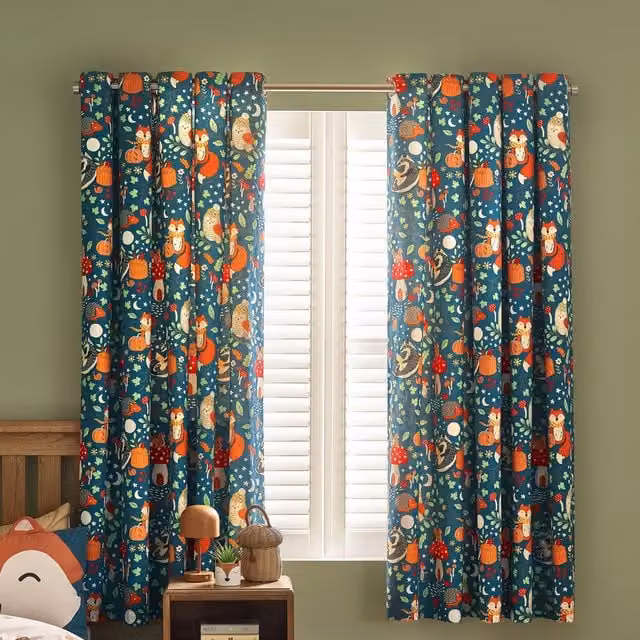 Catherine Lansfield Fox and Woodland Friends Ready Made Eyelet Curtains, Green, W: 167.6 cm, H: 182.9 cm