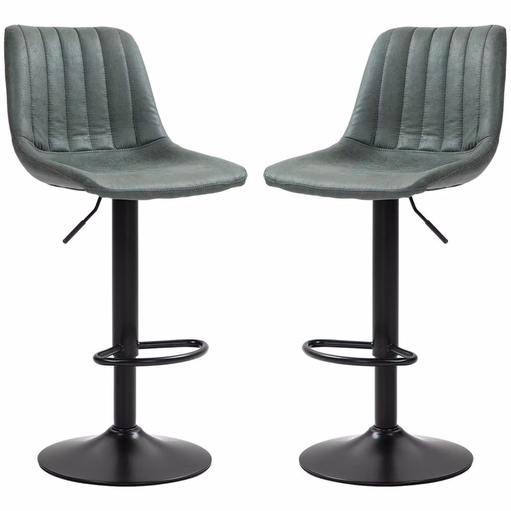 STILVORA Set of 2 Retro Green Microfibre Bar Stools with Adjustable Height and 360 Degree Swivel – 4