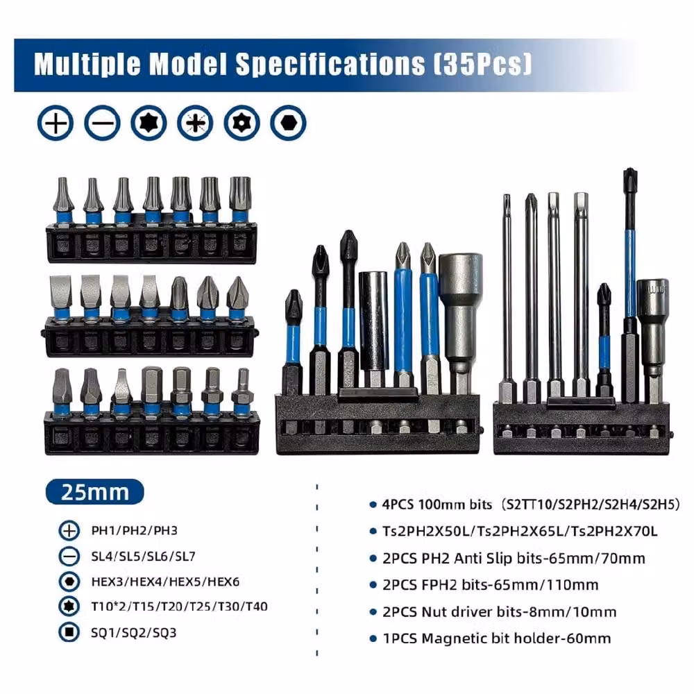NANWEI 35 Piece Durable Impact Driver Bit Set in Blue – 4