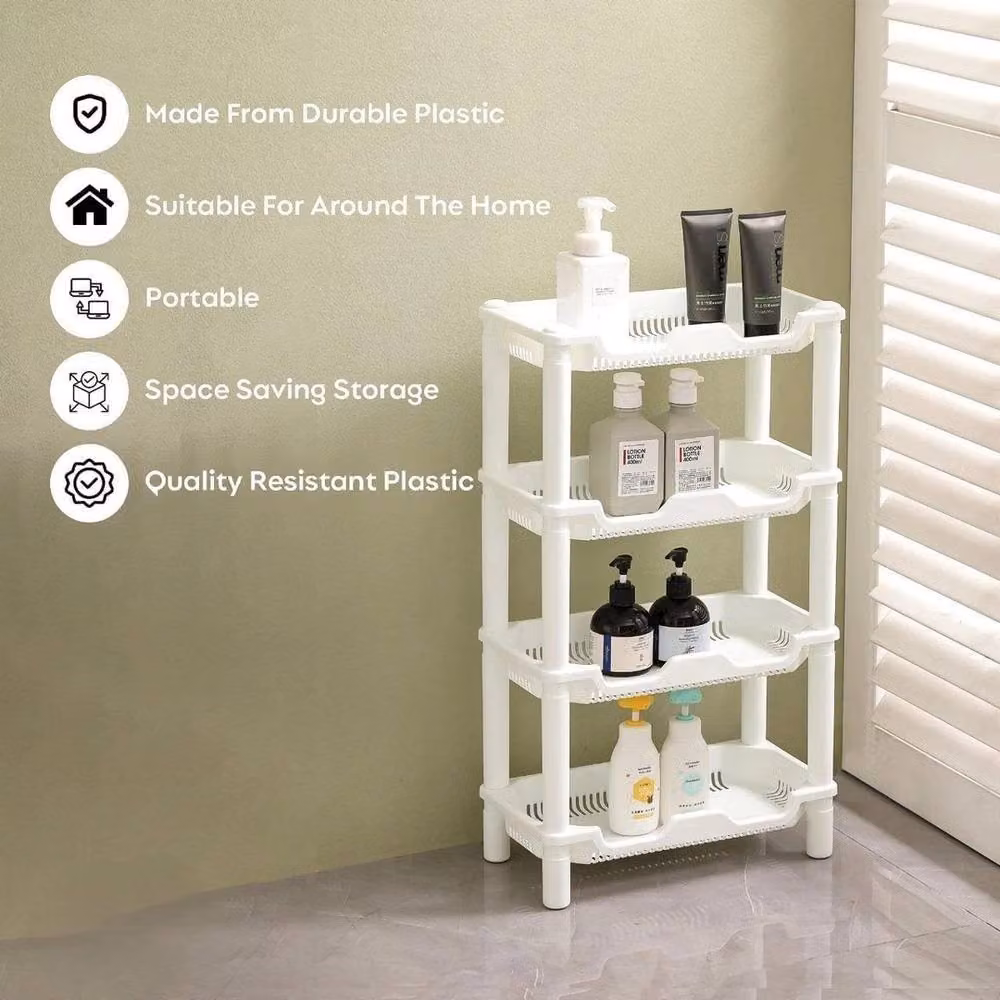 VOGREX 4-Tier White Plastic Freestanding Corner Bathroom Shower Shelf W/D/H: 40 x 20 x 69.5 cm – 2