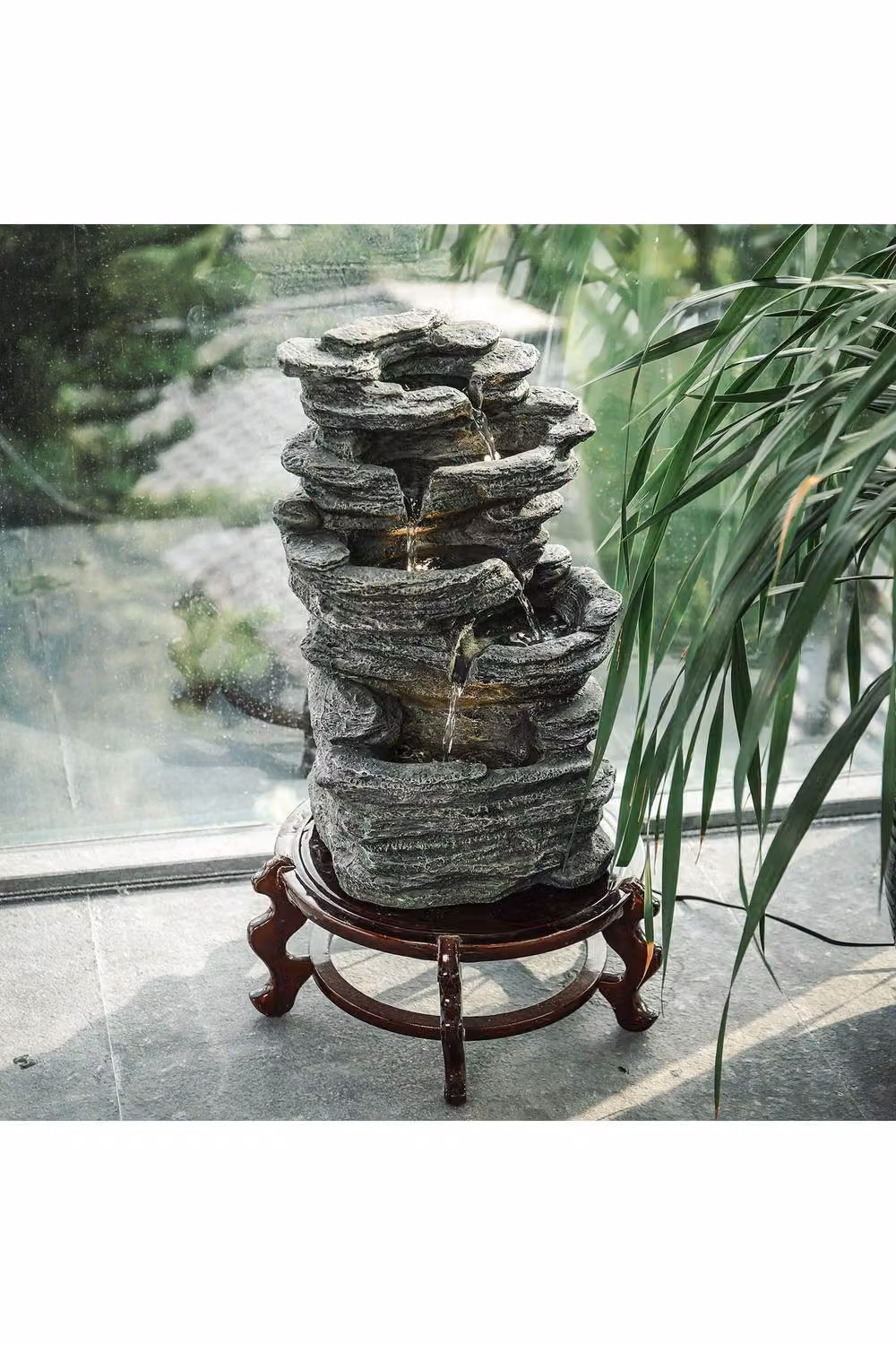 Living and Home Grey Outdoor LED Electric Waterfall Cascade Rockery Garden Decor – 2