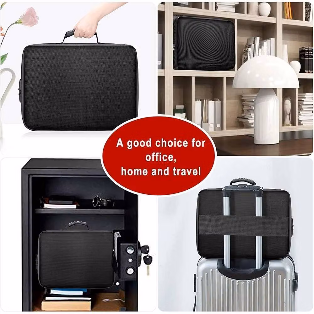 VOGREX Black Expandable Document Storage Box, Fireproof and Waterproof with Lock – 4
