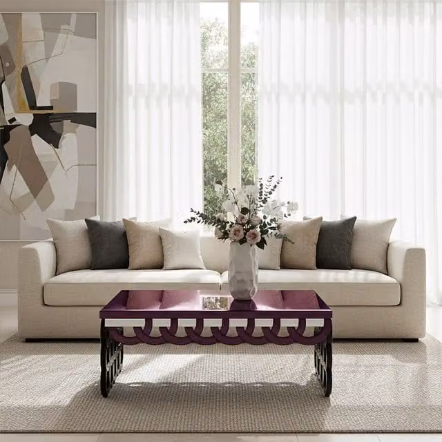 Orsina Modern Rectangular Wooden Coffee Table with Glass Top by Interiors by Premier, Purple – 1