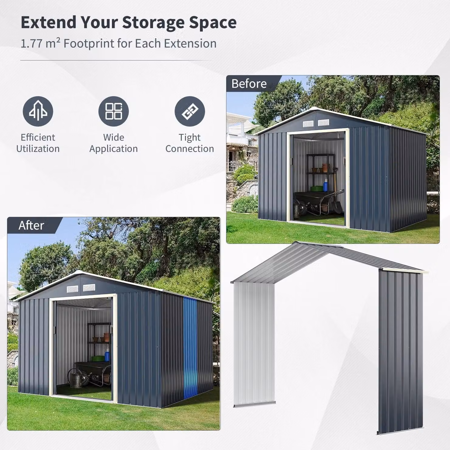 Costway Outdoor Storage Shed Extension Kit in Grey for 203 cm Shed Width – 4