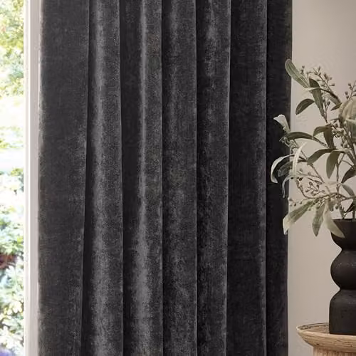 Yard Heavy Chenille Velvet Pencil Pleat Curtain Pair in Charcoal Grey, W: 229 cm, H: 229 cm – 3