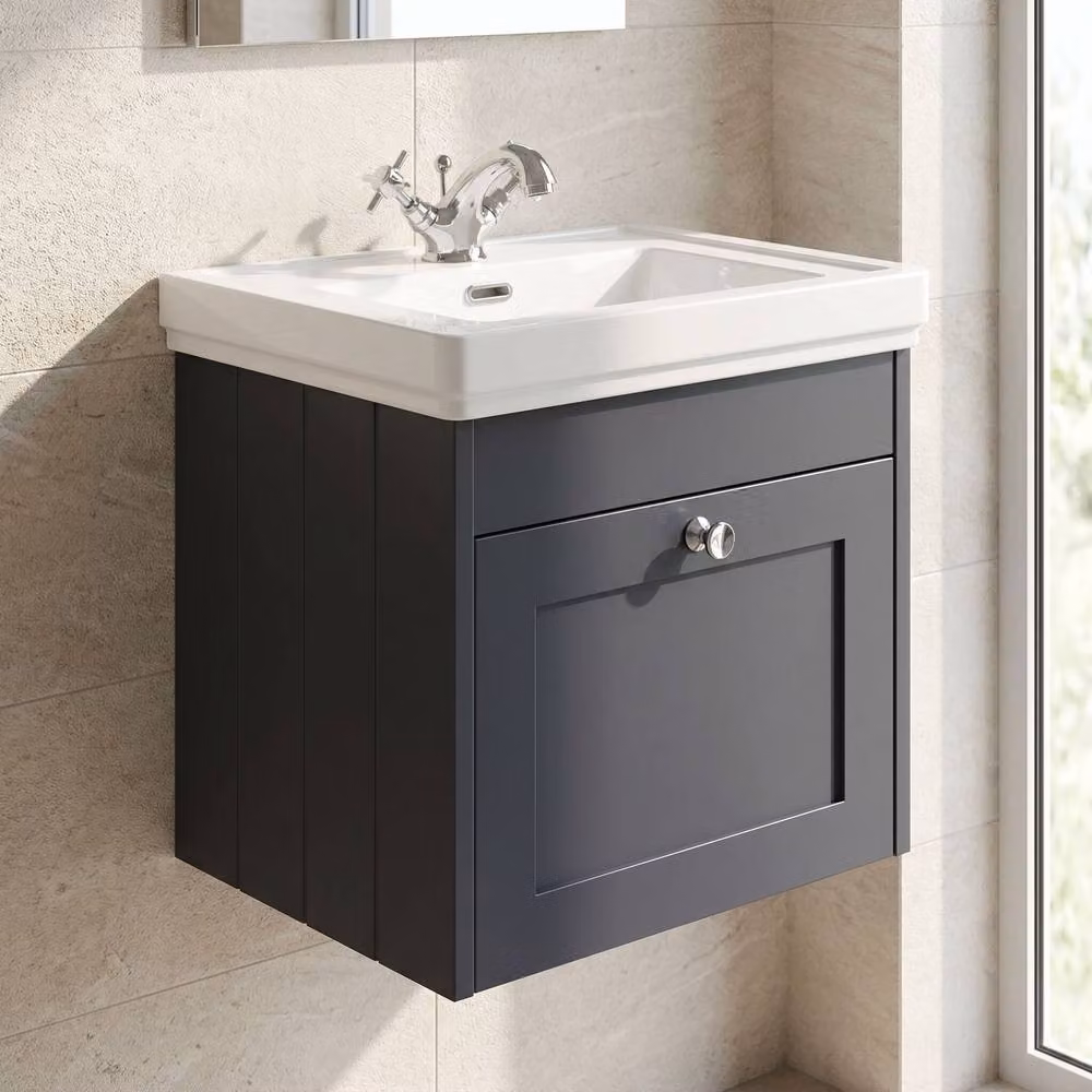 Balterley 500mm Wall Hung 1 Drawer Unit with Basin and 1 Tap Hole, Satin Dark Grey – 2
