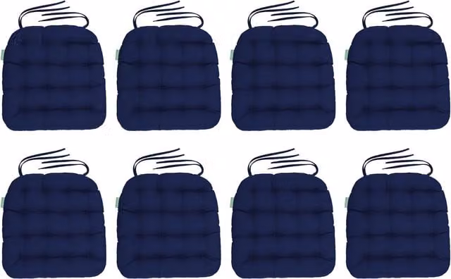 Gardenista Blue Quilted Outdoor Garden Chair Cushion with Ties and Water Repellent Finish