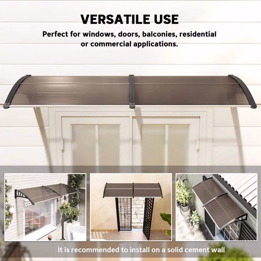 NESTLUNE Brown Outdoor Curved Window Porch Canopy Awning, W: 100 cm, D: 15 cm, H: 15 cm – 2