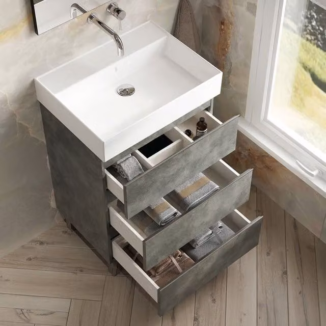 Banyetti Vatilla 600mm Floorstanding Vanity Unit with Veneto 0 TH Basin in Cemento Grey