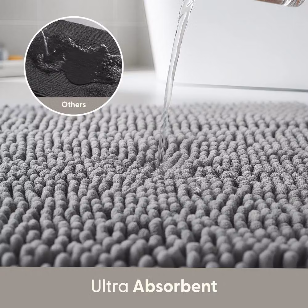 Keplin Non-Slip Microfibre Chenille Bath and Toilet Mat, Light Grey, W: 40 cm, D: 60 cm – 3