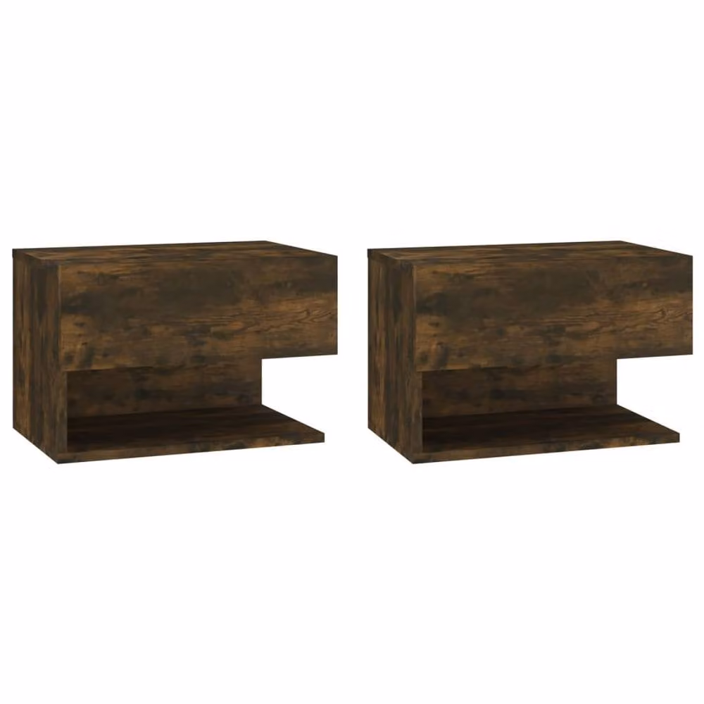 Berkfield Home Set of 2 Wall-mounted Bedside Cabinets in Smoked Oak Brown, W/D/H: 46 x 29.5 x 30 cm – 2