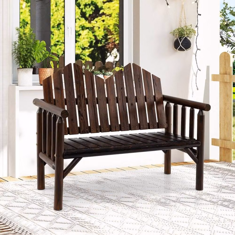 PAWNORA 2-Seater Rustic Brown Treated Hardwood Garden Patio Bench with Armrests – 4
