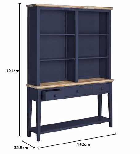 Statement Furniture Florence Navy Blue Console Table and Hutch with Acacia Tops, H 191.0 x W 143.0 x D 32.5 cm – 2