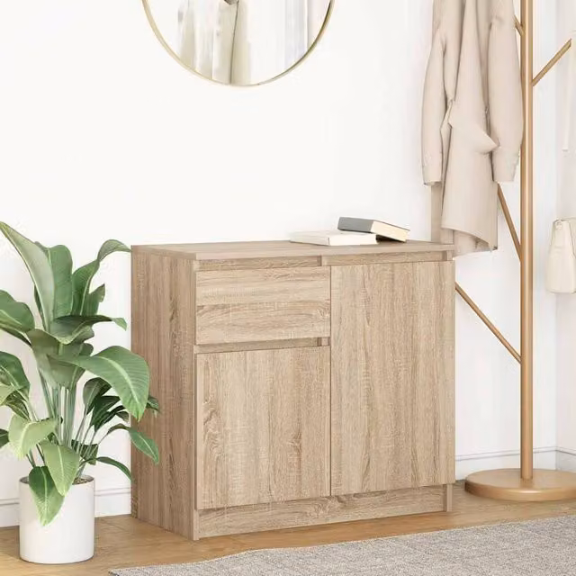 Berkfield Home Modern Sonoma Oak Sideboard with Drawer in Brown, W/D/H: 71 x 35 x 65 cm – 1