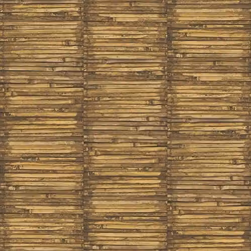 Global Fusion Green Bamboo Galerie Wallpaper with Botanical and Floral Ethnic Patterns in Green and Brown