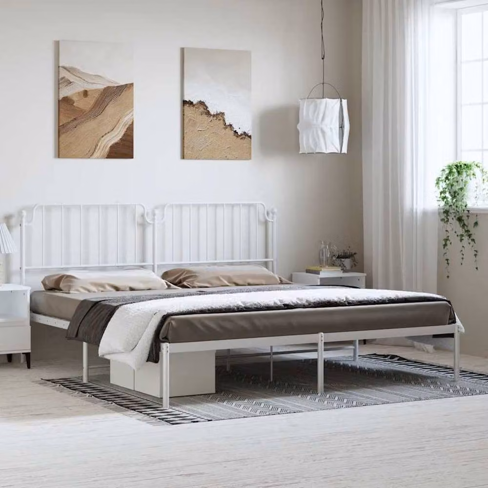 Berkfield Home Metal Bed Frame with Headboard, White, W/D/H: 193 x 203 cm – 2