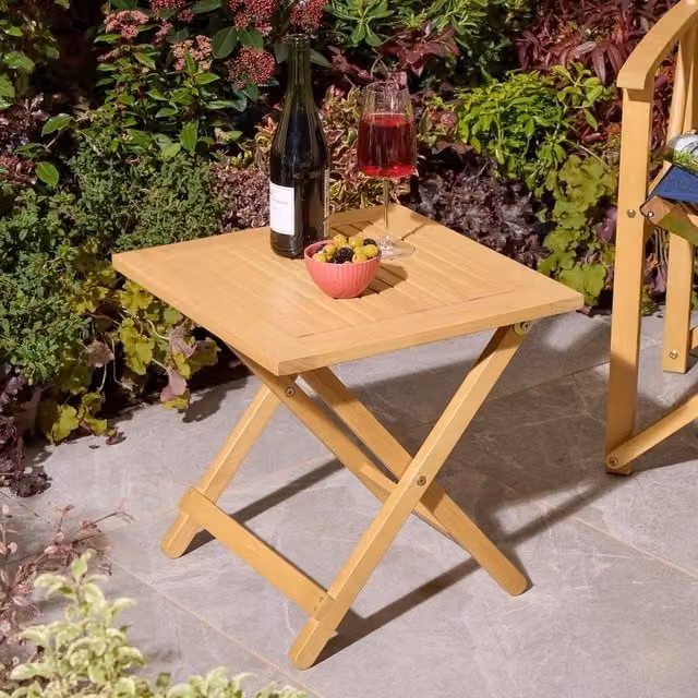 Rowlinsons Ascot Folding Square Side Table in Brown Treated Hardwood W/D/H: 45 x 45 x 45 cm