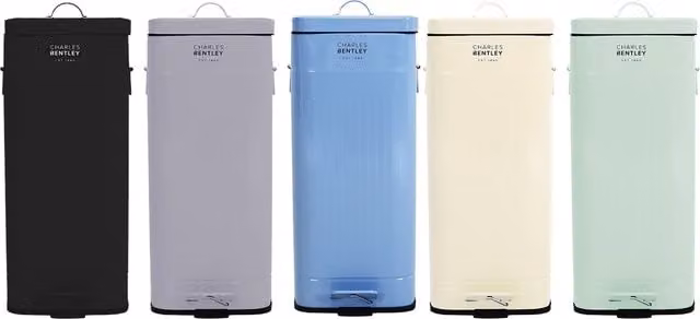Charles Bentley 30L Steel Square Retro Pedal Bin with Removable Inner Bucket, Green