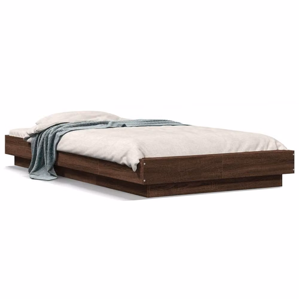 Berkfield Home Durable Bed Frame with Under-Bed LED Lighting in Brown Oak, W/D/H: 100 x 200 x 23 cm – 2