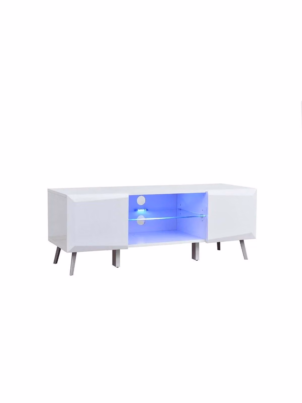 Xander White Glossy TV Stand with LED Lights, W/D/H: 120 x 42.1 x 45 cm