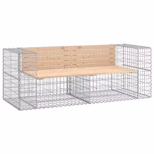 vidaXL Gabion Design Garden Bench in Rustic Brown Solid Pine Wood, W: 184 cm, D: 71 cm, H: 65.5 cm