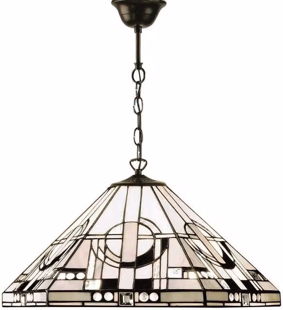 Interiors 1900 Metropolitan 1 Light Medium Ceiling Pendant in Dark Bronze with Multicolour Tiffany Glass and E27 Socket