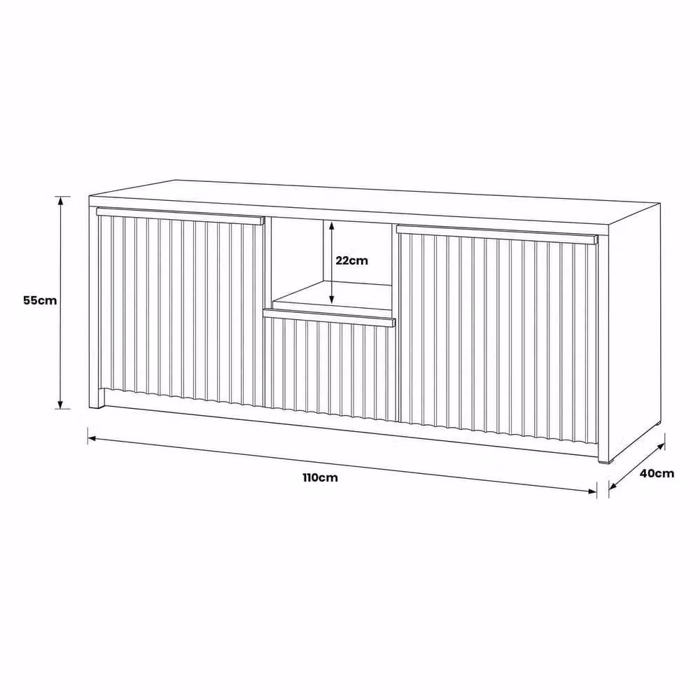 FWStyle Lania Modern 3 Door Green TV Media Unit with Open Shelving and Cable Routing – 3