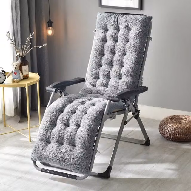 Livingandhome Sherpa Fleece Chair Pad with Non-Slip Base, Grey, W: 160 cm
