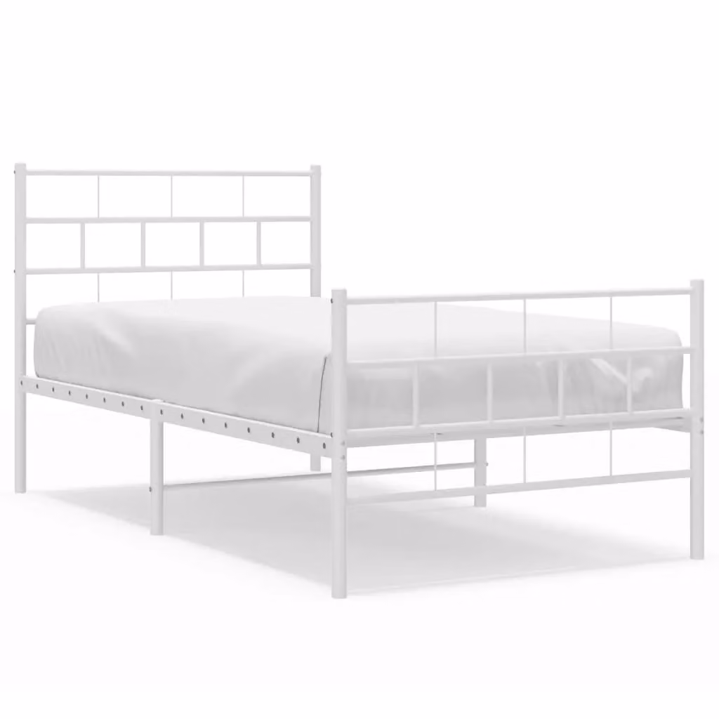 Berkfield Home Metal Bed Frame with Headboard and Footboard in White, W/D/H: 90 x 200 cm – 2