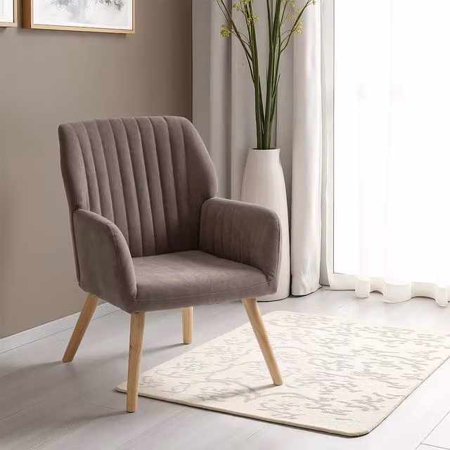 Seconique Mid Century Armchair in Brown and Grey Velvet