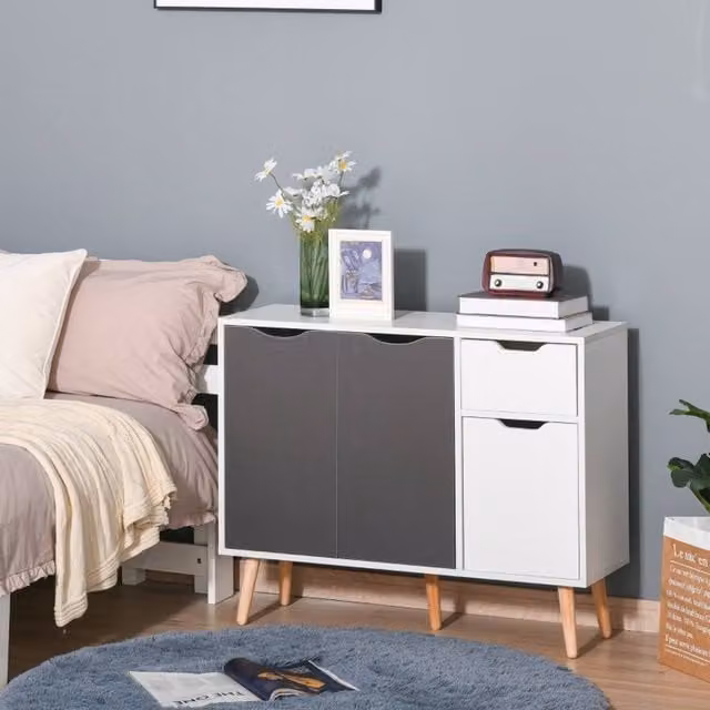 STILVORA Scandinavian Style Sideboard Storage with Drawer in Grey and White – 1