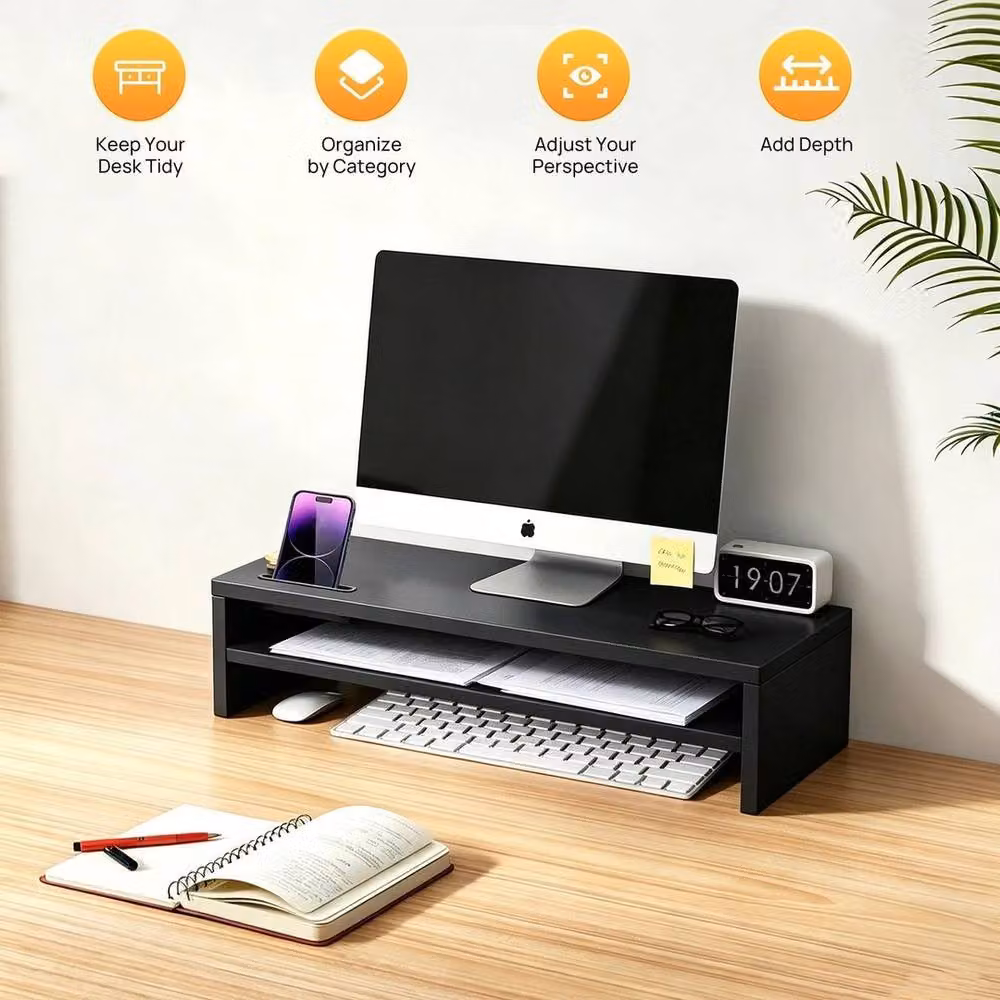 KORVIXA Black Matt Computer Desktop Monitor and Laptop Stand, W/D/H: 100 x 100 x 14 cm – 3