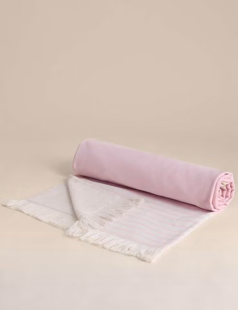 M&S Pure Cotton Hammam Beach Towel in Pink