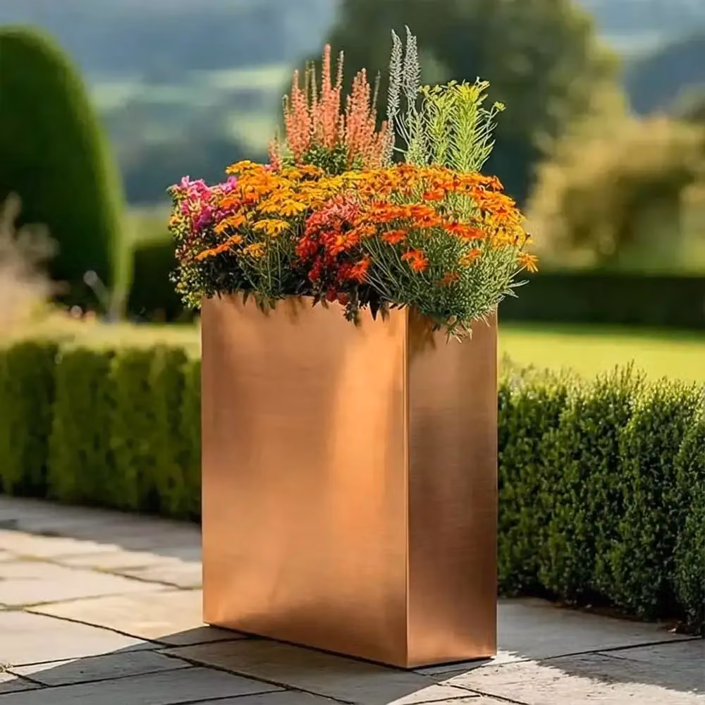 Woven Wood Bronze Galvanised Steel Trough Planter, W/D/H: 75 x 25 x 90 cm – 2