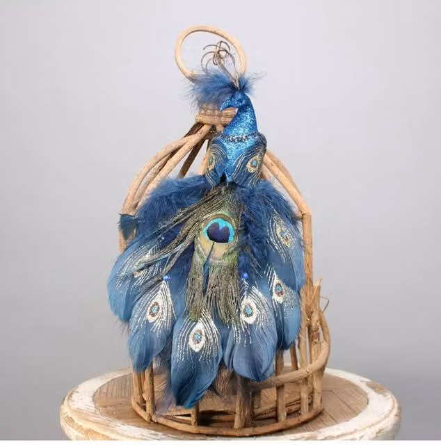 KDMD Blue and Green Peacock Christmas Ornament with Clip