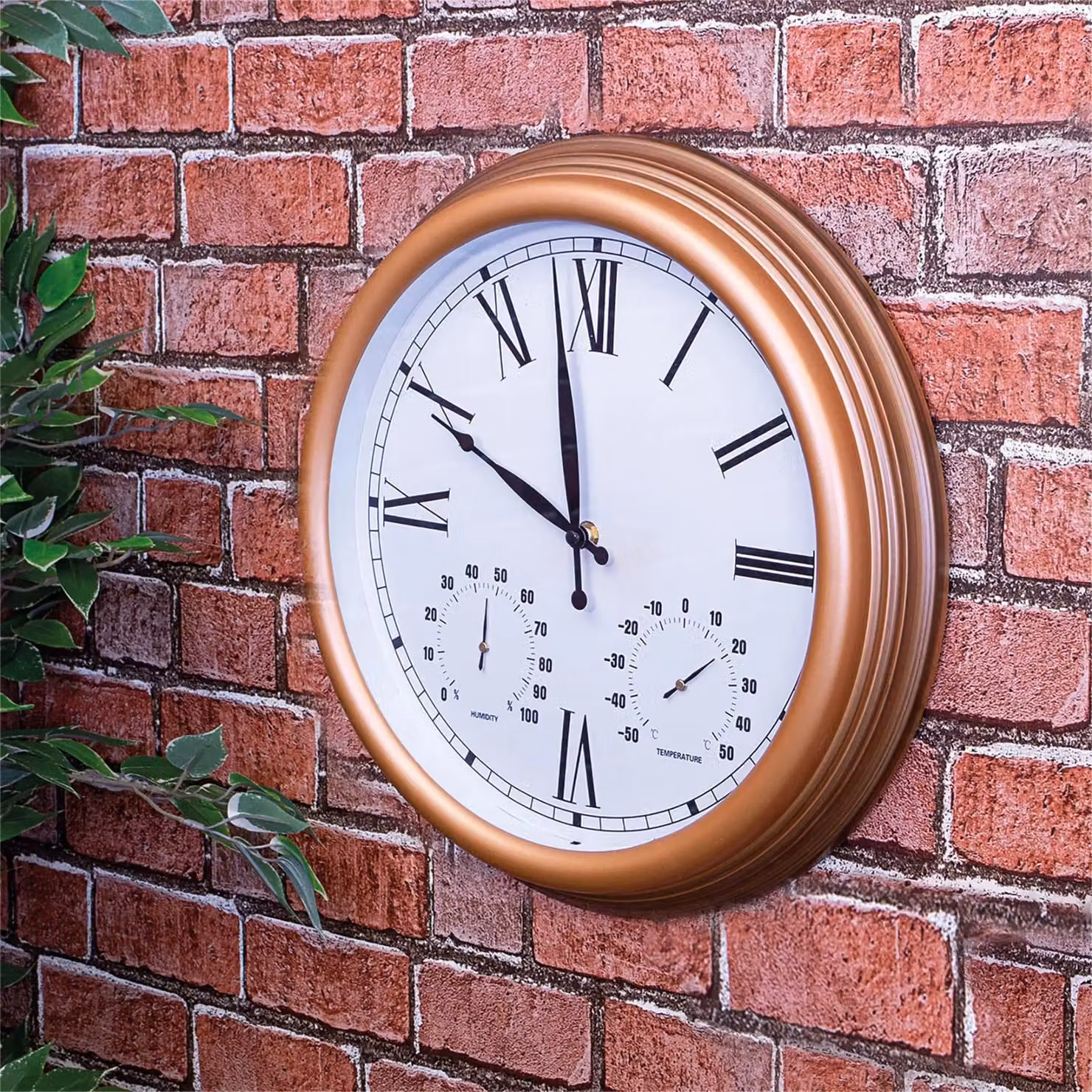 mysmartbuy Vintage Design Waterproof Garden Wall Clock with Hygrometer and Thermometer, Bronze, Diameter: 38 cm – 2