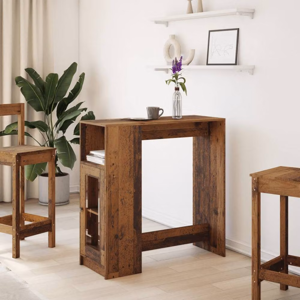 Berkfield Home Bar Table with Racks in Brown Old Wood, W/D/H: 101 x 40 x 103.5 cm – 3