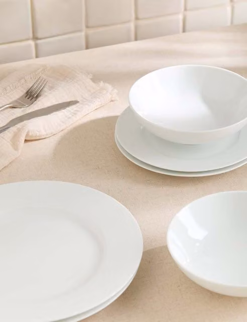 M&S Maxim 12 Piece White Porcelain Dinner Set