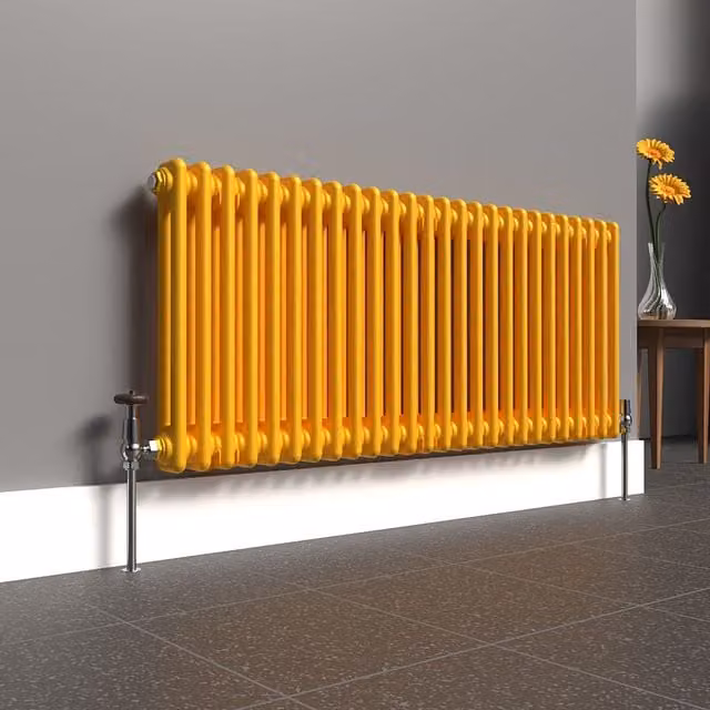 Lux Heat Horizontal 2 Column Steel Radiator in Yellow, W: 119 cm, H: 50 cm
