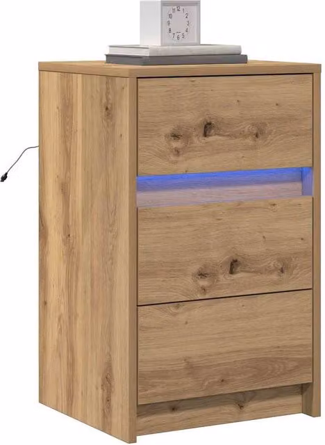 Berkfield Home Bedside Cabinet with Integrated LED Lights in Brown Artisan Oak Engineered Wood W/D/H: 61 x 34 x 34 cm – 1