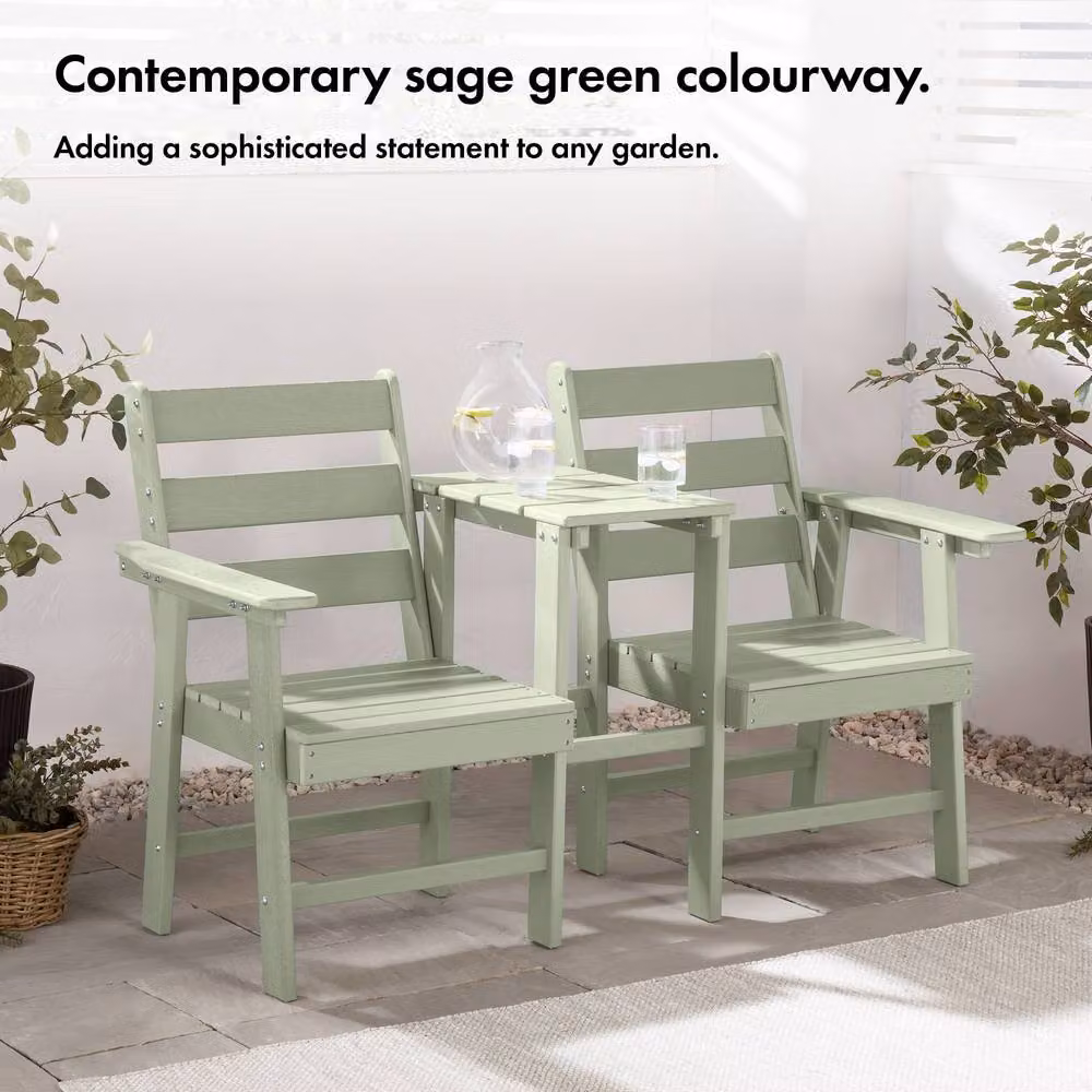 VonHaus Jack & Jill Garden Bench Seat in Green, Waterproof HDPE Plastic – 2