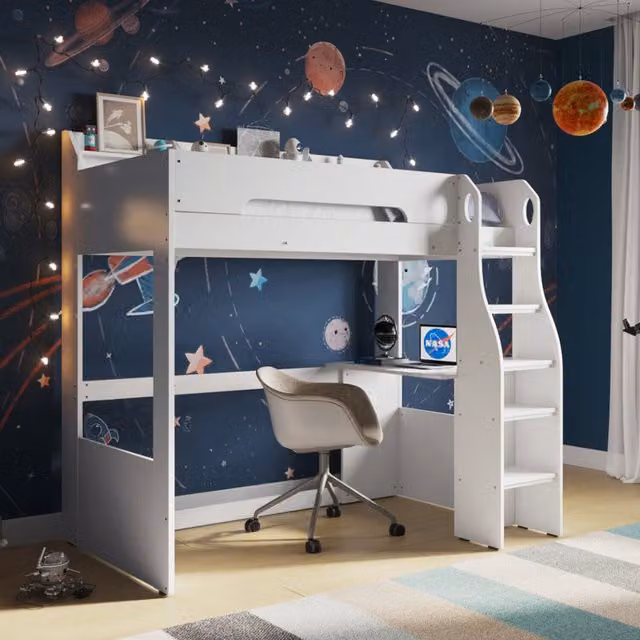 Flair Furnishings Cosmic High Sleeper Bed in White, Single 90x190 cm