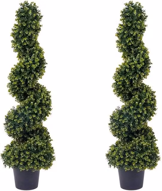 VOGREX Set of 2 Green Artificial Spiral Topiary Trees, Height: 120 cm – 1