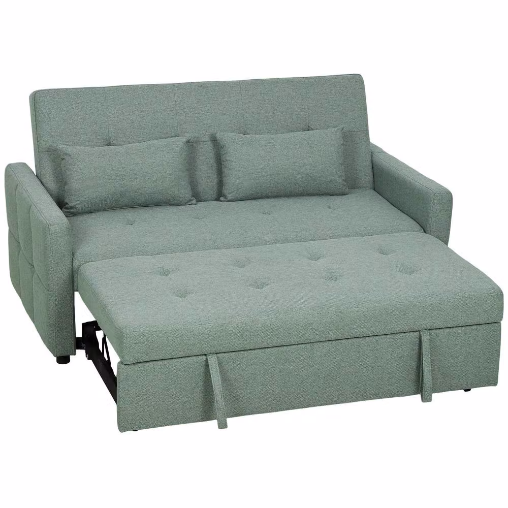 STILVORA Green 2 Seater Fabric Sofa Bed with Pull Out Drawer and Adjustable Headrest – 3