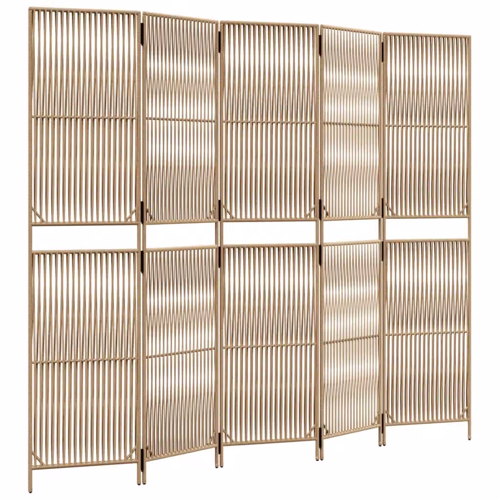 Berkfield Home 5 Panel Poly Rattan Room Divider in Beige – 2