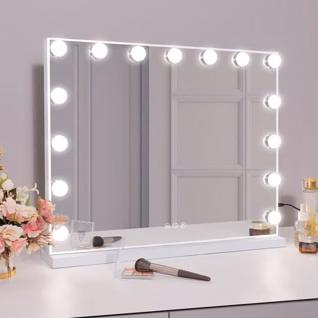 FENCHILIN 15 LED Hollywood Vanity Make Up Mirror in White Metal
