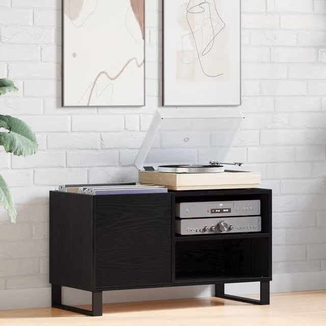 Berkfield Home Modern Record Cabinet in Black Oak, W: 84.5 cm, D: 38 cm, H: 48 cm – 1