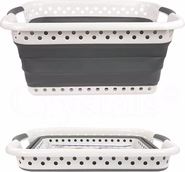 Crystals Collapsible Laundry Basket in Grey, 67l Capacity – 1