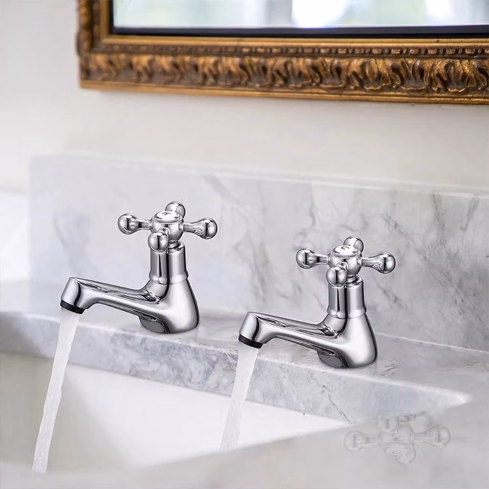 FLAVORA Twin Traditional Brass Bathroom Basin Sink in Silver with Chrome Finish, W: 52 cm, D: 52 cm – 3