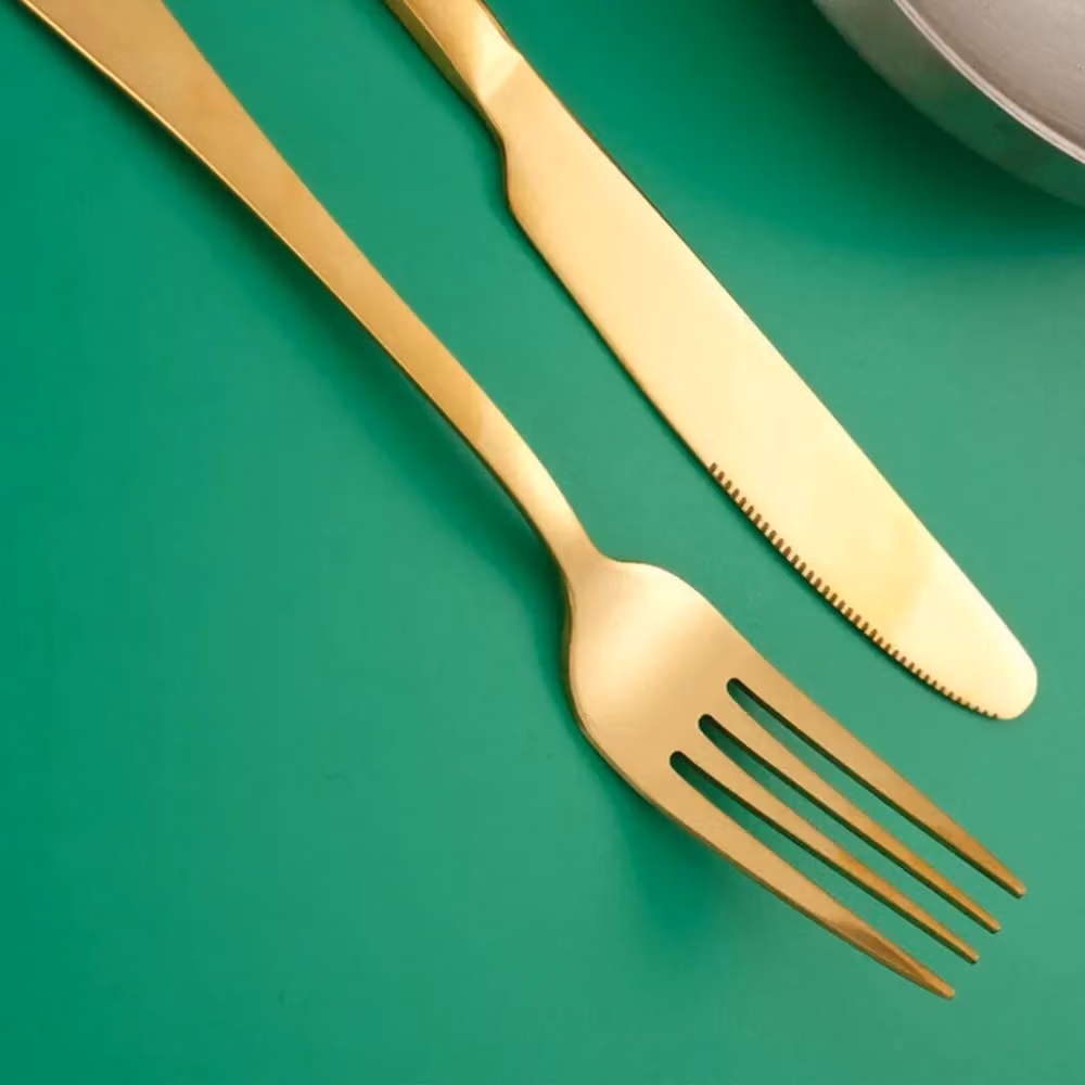 VOGREX 30 Piece Gold Coated Stainless Steel Cutlery Set Including Forks and Teaspoons – 2